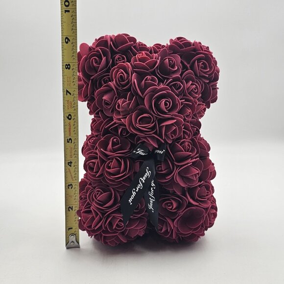 Always And Forever Faux Rose Flower Bear Figure Valentines Day Gift Maroon 9 in - Picture 8 of 10